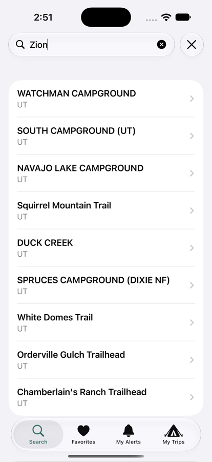 Searching for Zion campgrounds in CampScout